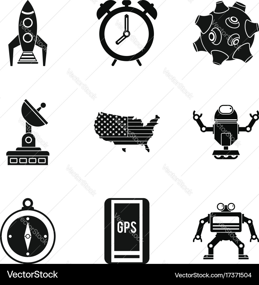 Sputnik icons set simple style Vector Image