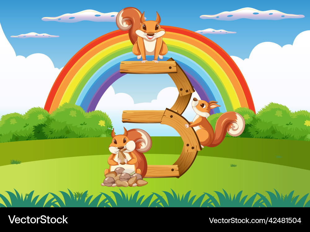 Three squirrel attached to number Three squirrel attached to number vector image