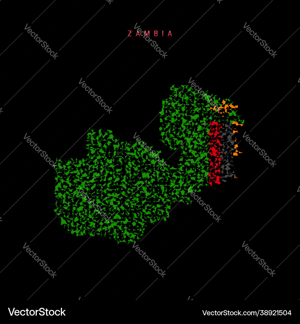 Zambia flag map chaotic particles pattern Vector Image