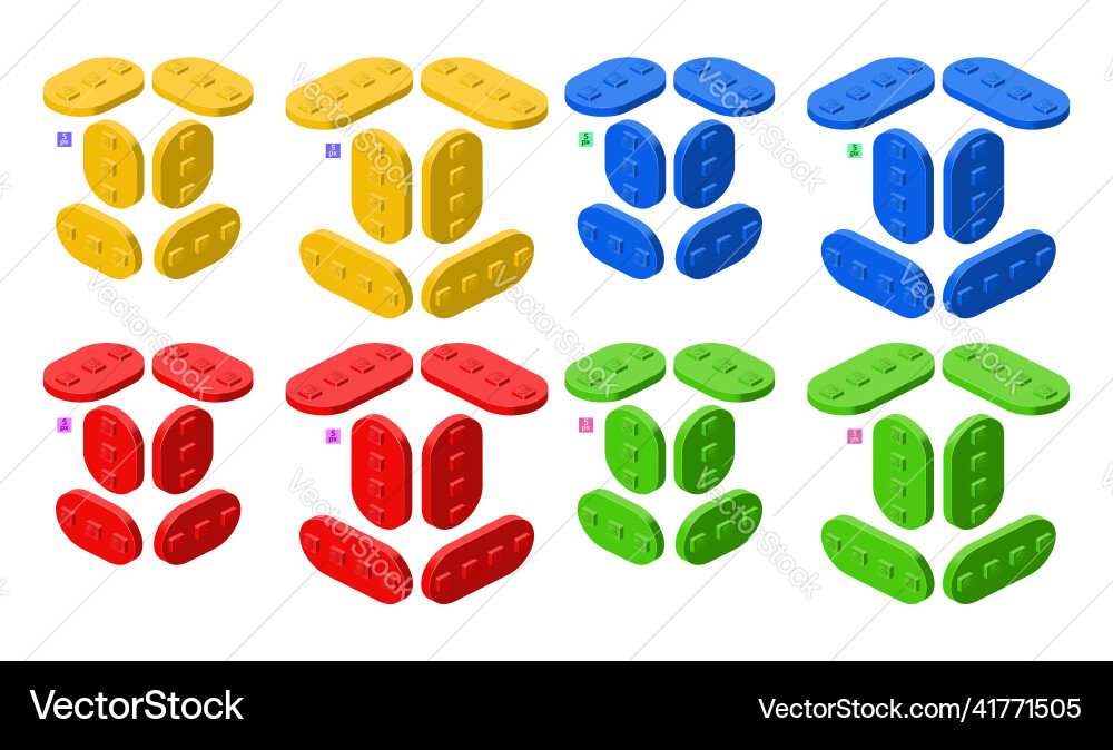 3d set of colored constructor kit in isometry 3d set of colored constructor kit in isometry vector image