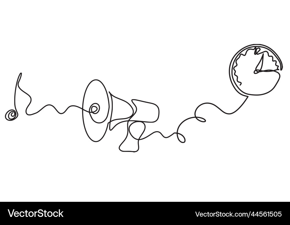 Abstract megaphone with clock as continuous lines Abstract megaphone with clock as continuous lines vector image