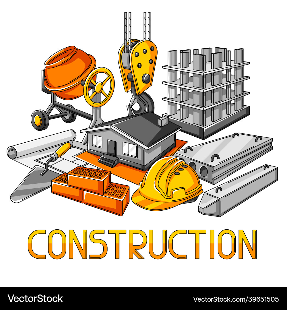 Background design with housing construction items Background design with housing construction items vector image