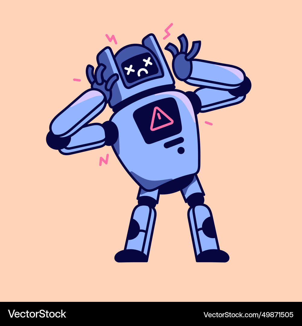 Dead cyborg with program bug broken robot Dead cyborg with program bug broken robot vector image