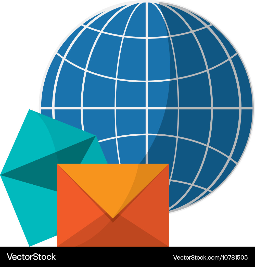 Earth globe diagram and message envelope icon Vector Image