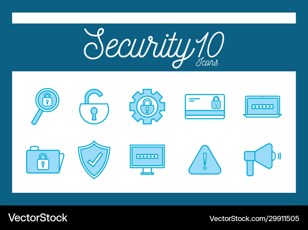 Isolated 10 security line and fill style icon set vector image