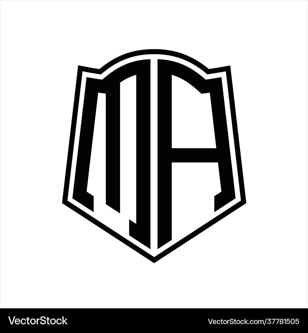 Ma logo monogram with shield shape outline design vector image