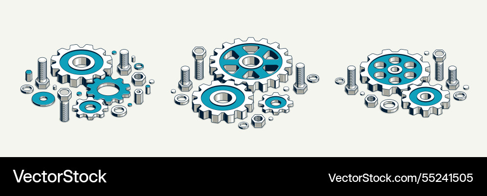 Mechanical engineering concept set gears and cogs Mechanical engineering concept set gears and cogs vector image