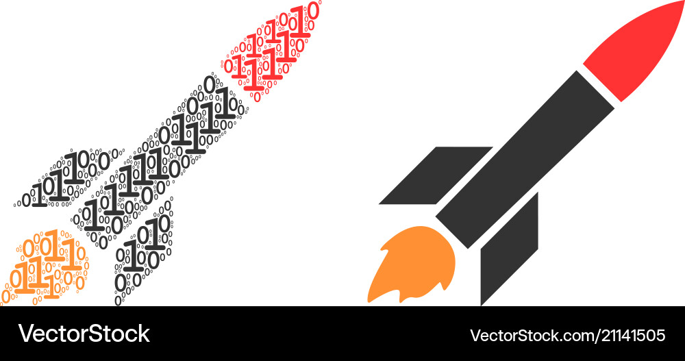 Missile launch collage of binary digits Missile launch collage of binary digits vector image