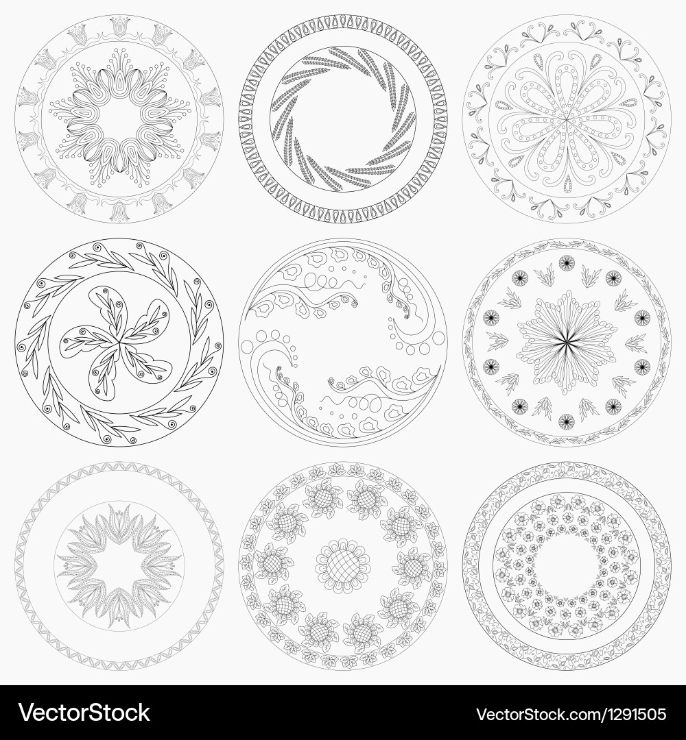 Nine circular patterns vector image