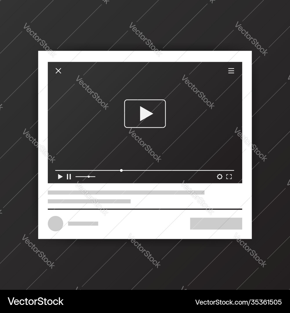 Video player for web design realistic window Video player for web design realistic window vector image