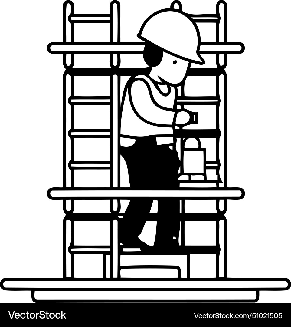 Worker on scaffolding icon in flat style Vector Image