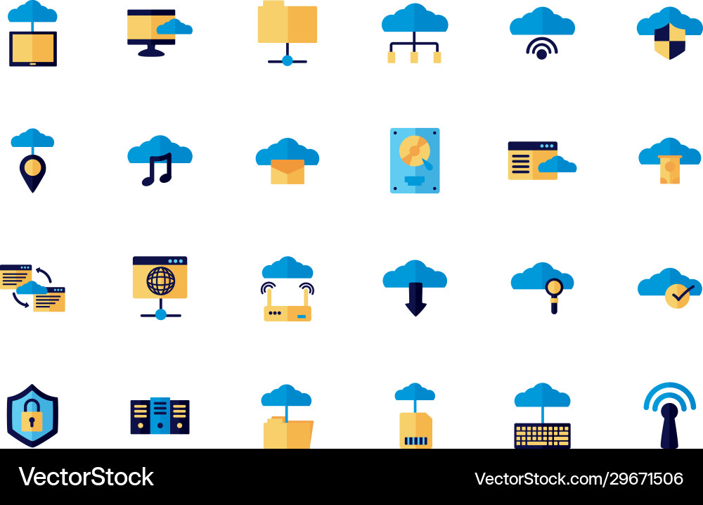 Bundle cloud computing flat style icons Bundle cloud computing flat style icons vector image