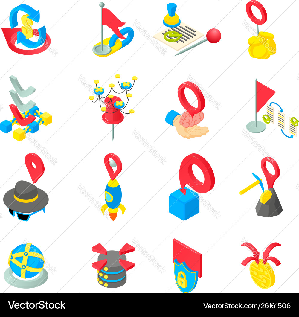Data progress icons set isometric style Data progress icons set isometric style Vector Image