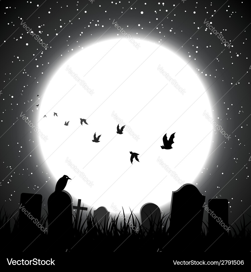 Eerie Halloween Cemetery Moonlight Vector Image