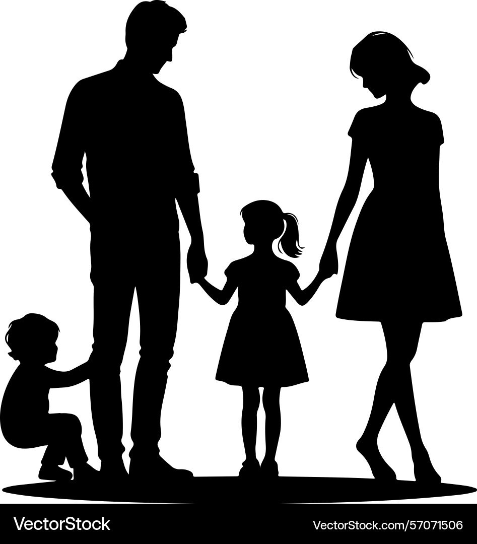 Family Silhouette - Parents & Children Vector Image