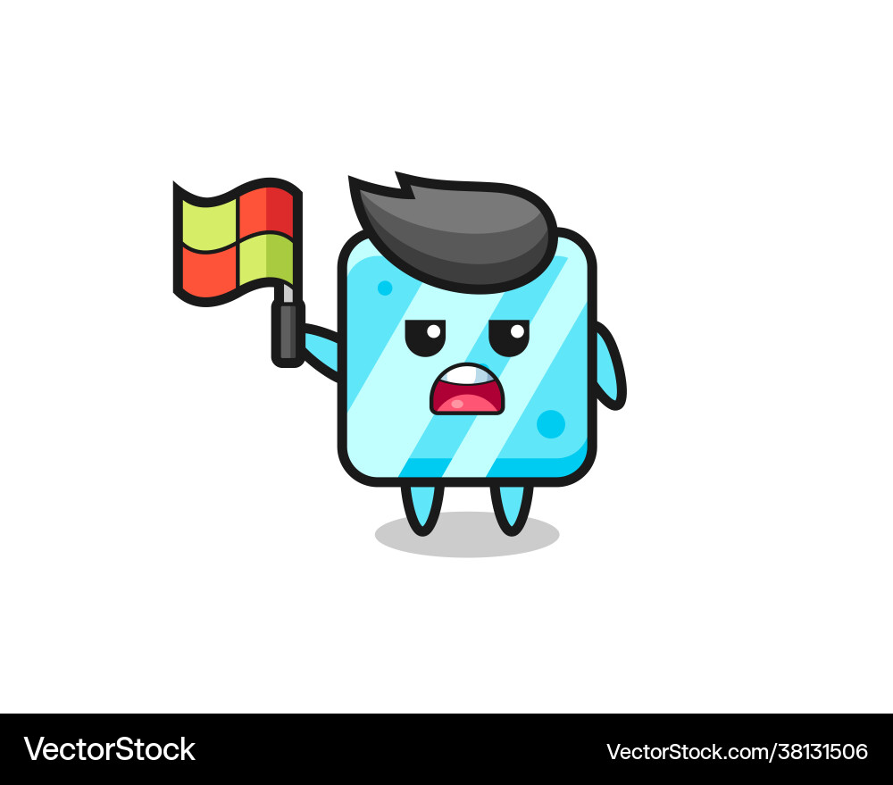 Ice cube character as line judge putting flag Ice cube character as line judge putting flag vector image