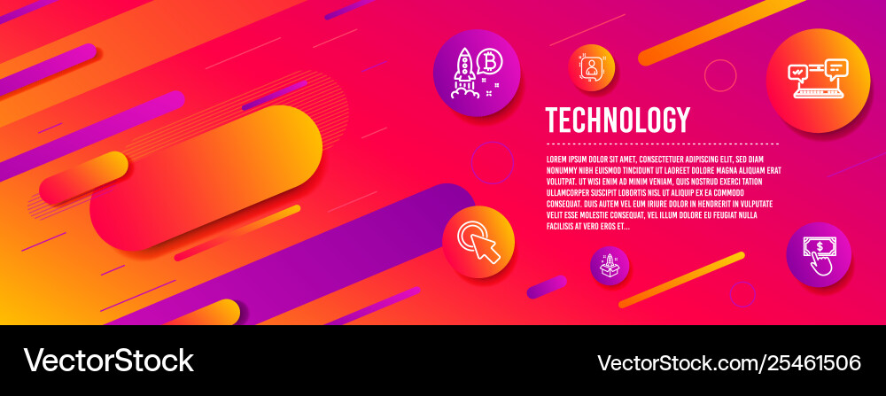 Startup bitcoin project and click here icons set Vector Image