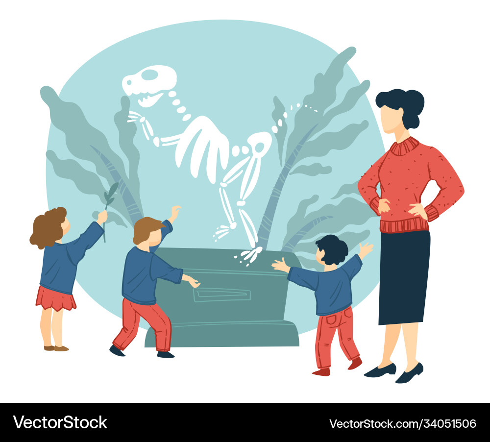 Teacher and children in history museum excursion Teacher and children in history museum excursion vector image
