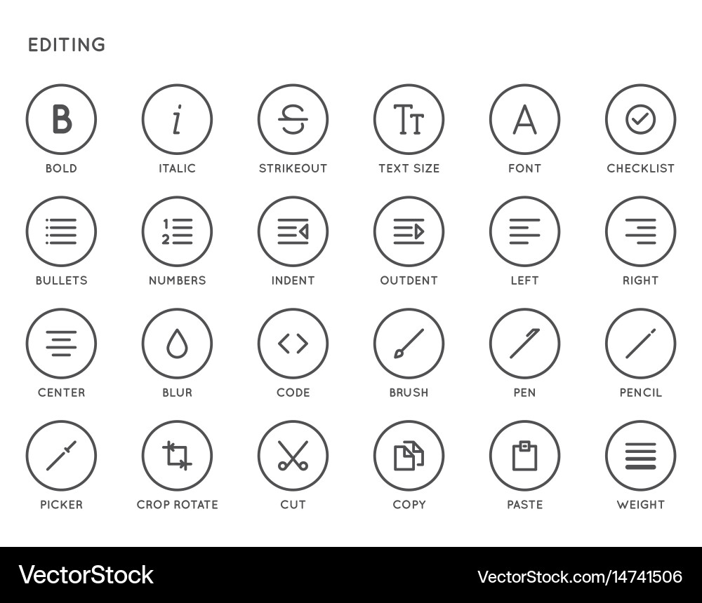 Textbearbeitung Benutzeroberfläche ui icon set high vektorbild