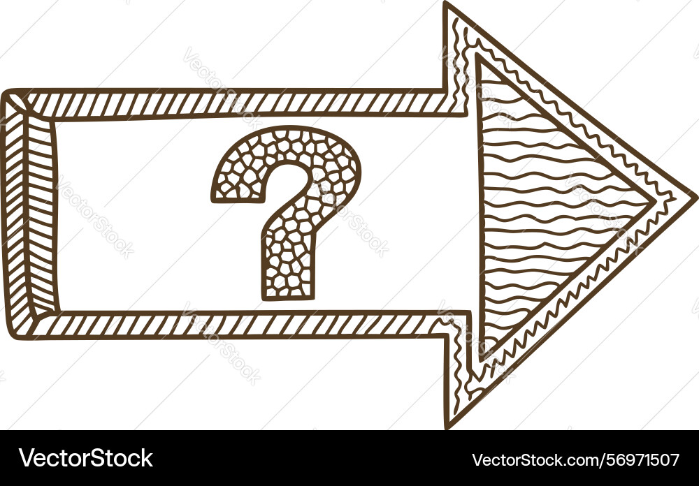 Arrow outline with question mark inside hand Arrow outline with question mark inside hand Vector Image