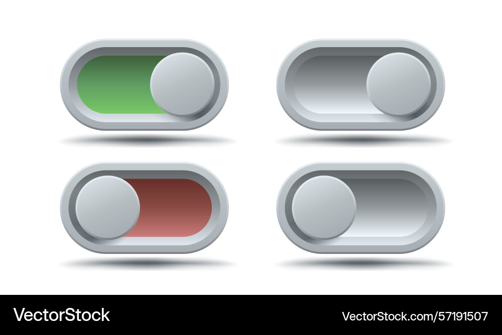 Color set on off switch button ui isolated white Color set on off switch button ui isolated white vector image