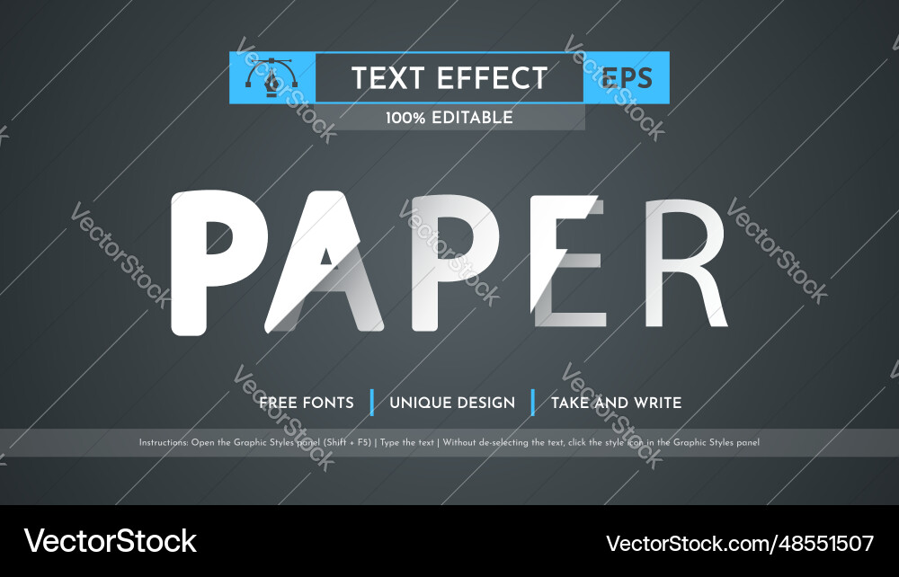 Cut papers - editable text effect font style vector image