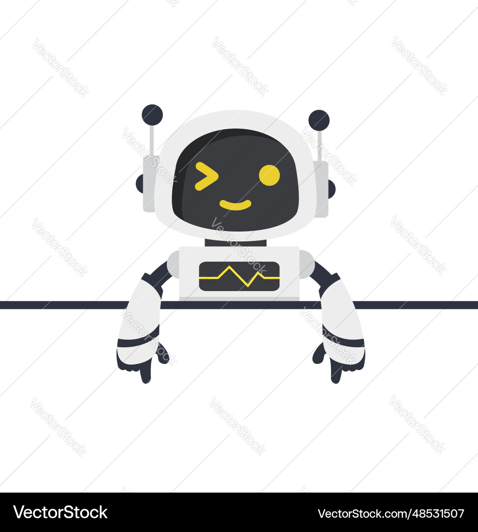 Cute ai robot with empty blank white board Cute ai robot with empty blank white board Vector Image