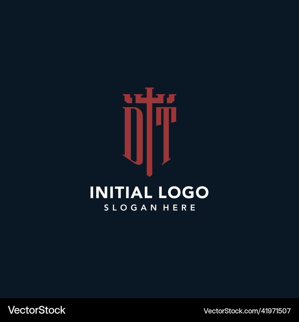 Dt initial monogram logos with sword and shield Dt initial monogram logos with sword and shield Vector Image