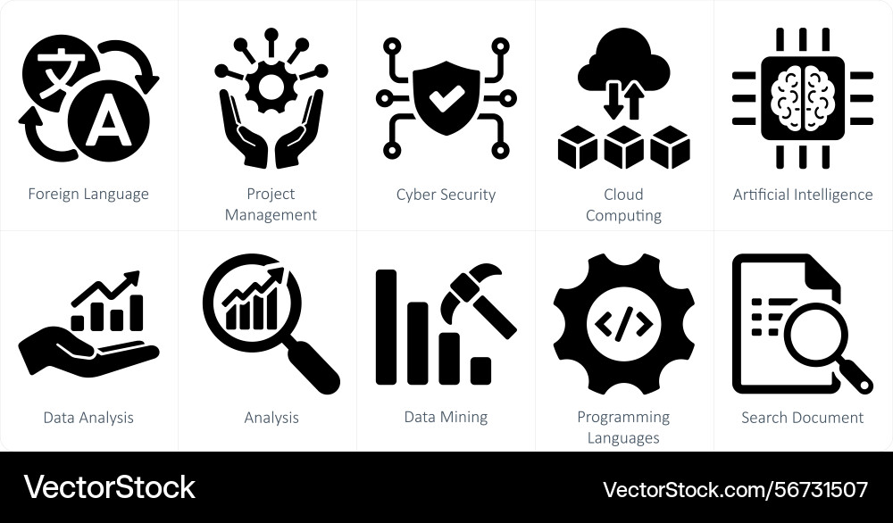 Eine Reihe von 10 harten Fähigkeiten Icons als Fremdsprache Vektorbild