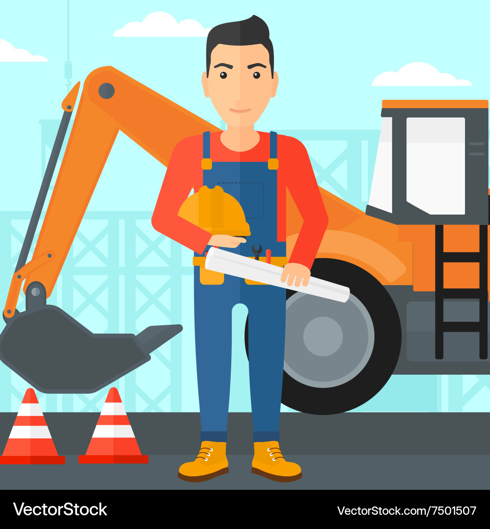 Engineer with hard hat and blueprint Vector Image