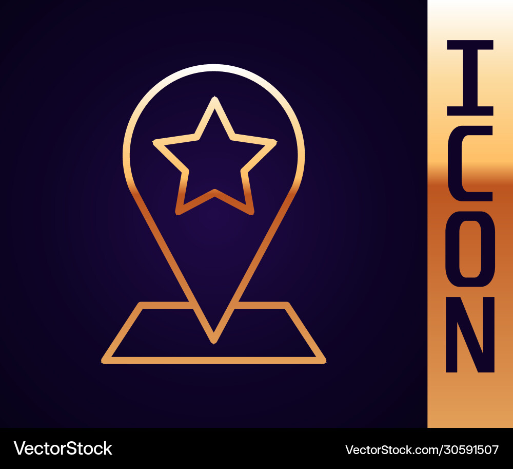Gold line map pointer with star icon isolated vector image
