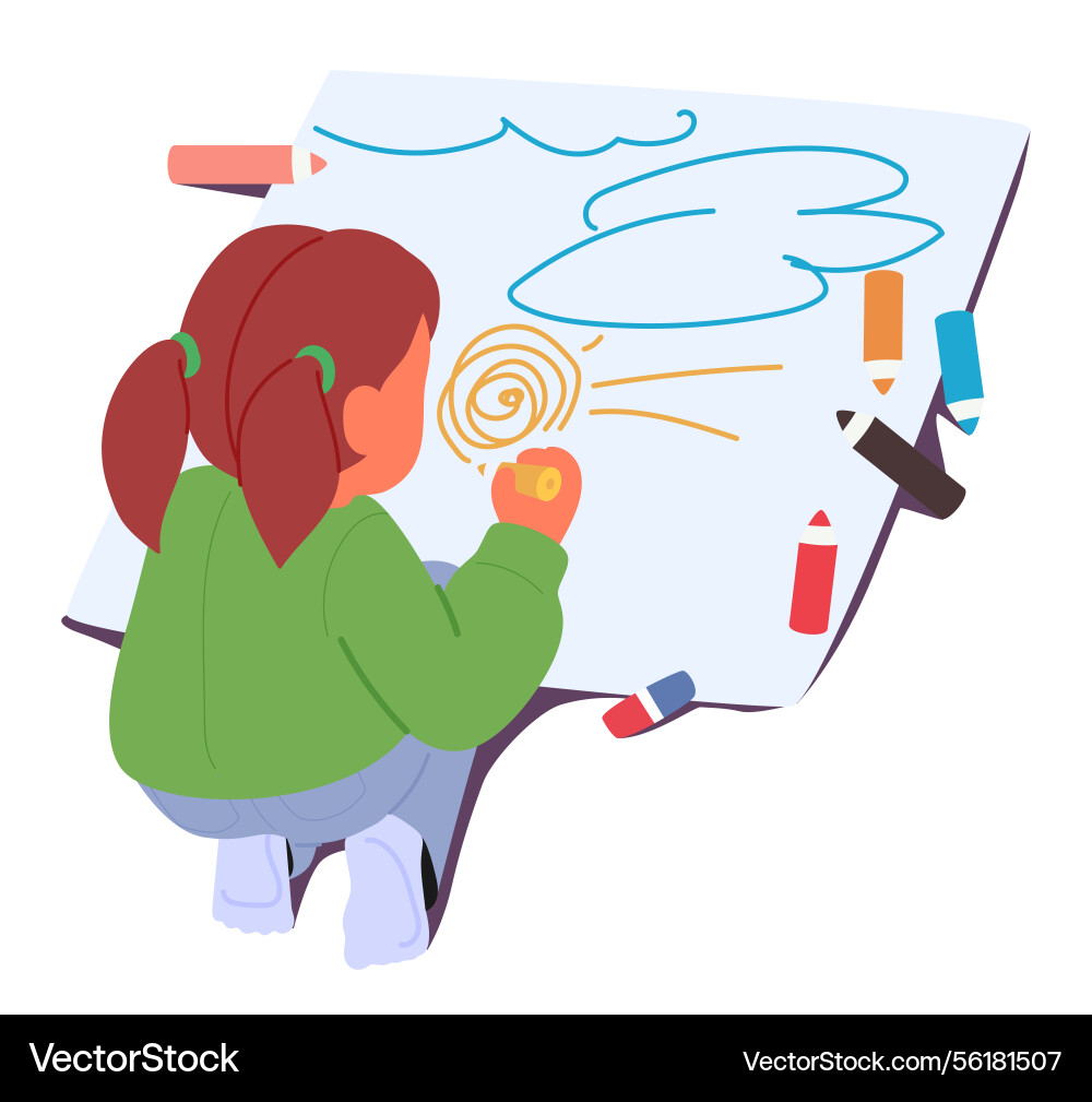 Preschool girl child cartoon character drawing Preschool girl child cartoon character drawing vector image