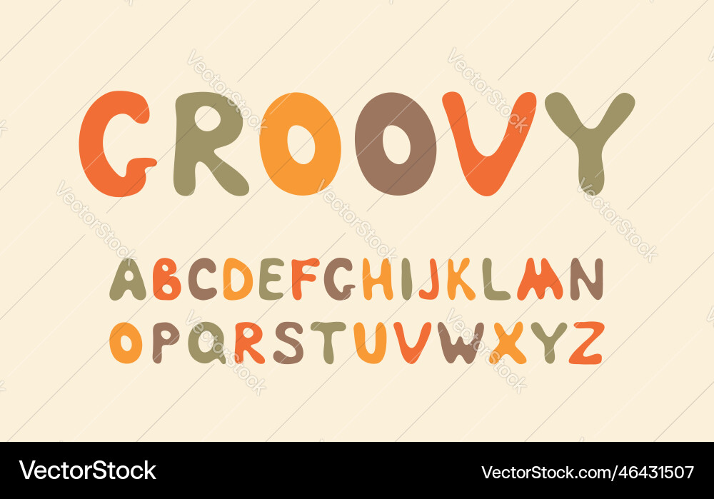 Retro groovy font hipster 70s styled vector image