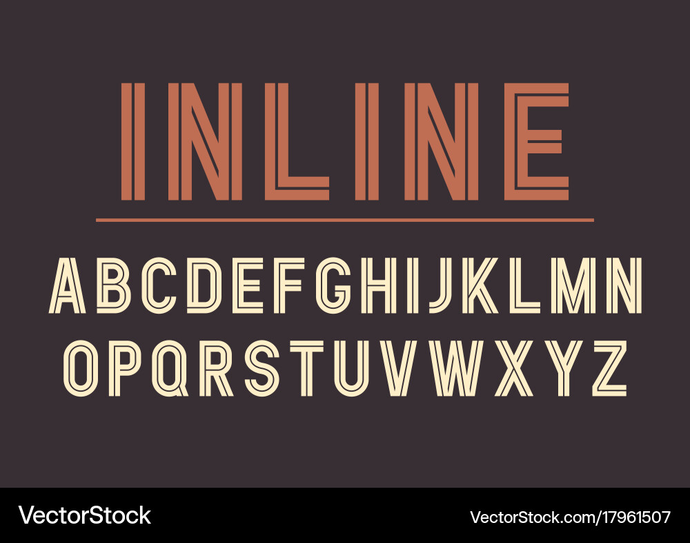 Retro Inline Bold Font - Alphabet Typeface vector image