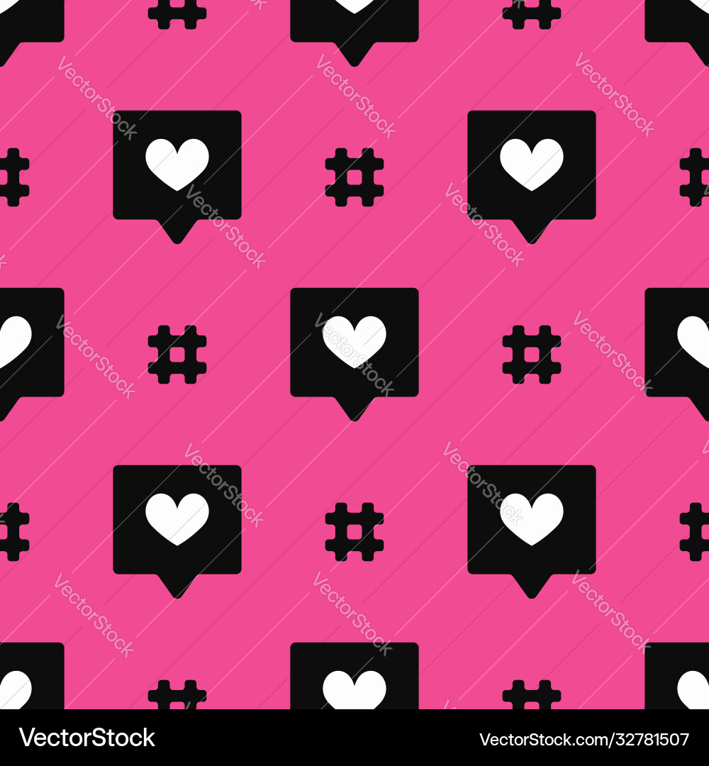 Seamless pattern with hashtags and like buttons Seamless pattern with hashtags and like buttons vector image