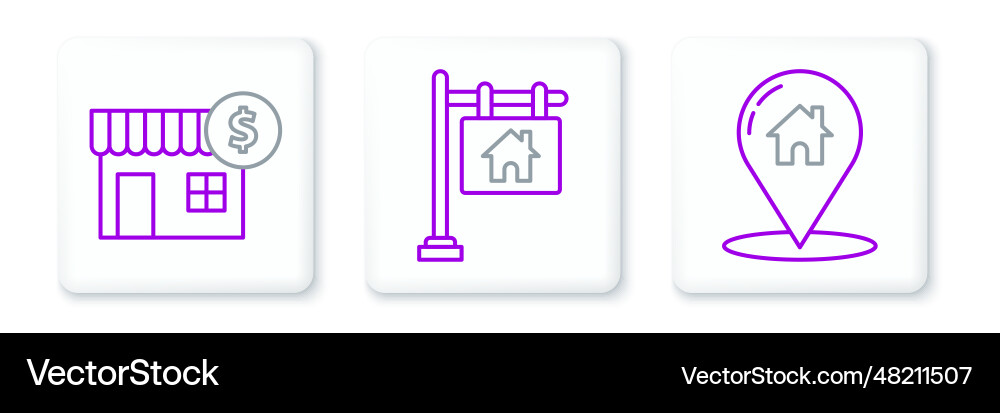 Set line map pointer with house dollar Set line map pointer with house dollar vector image