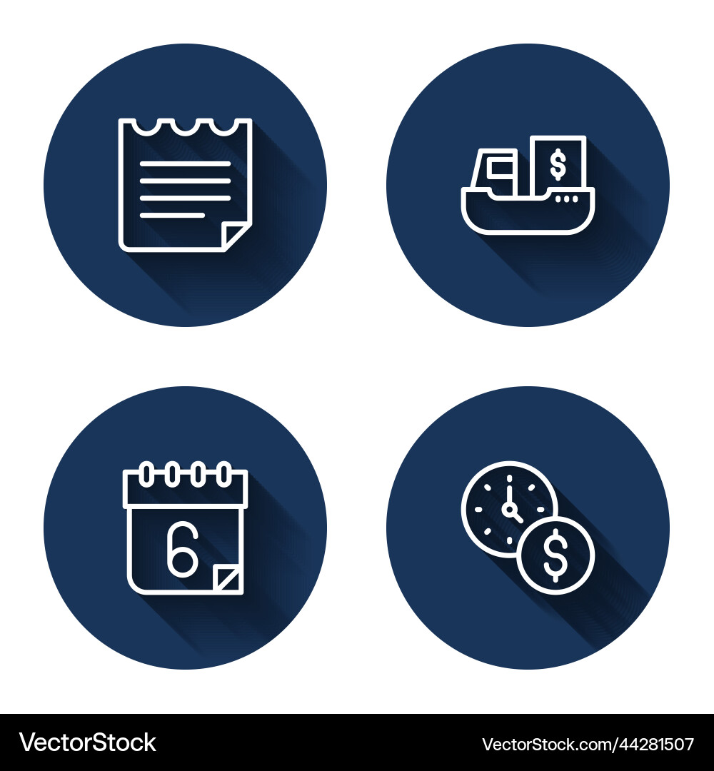 Set line notebook cargo ship with boxes delivery vector image