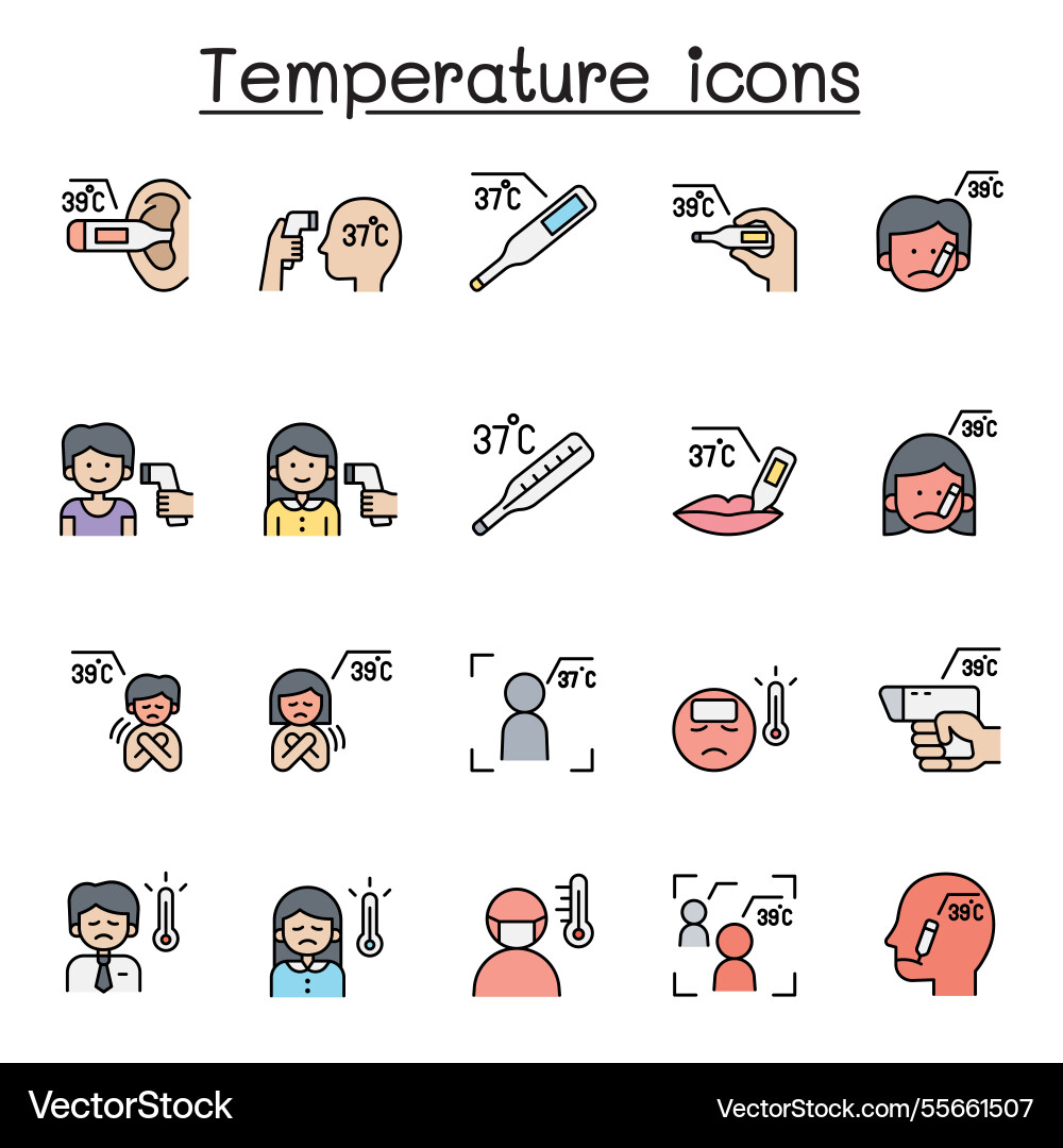 Temperature icon set in color line style Temperature icon set in color line style vector image