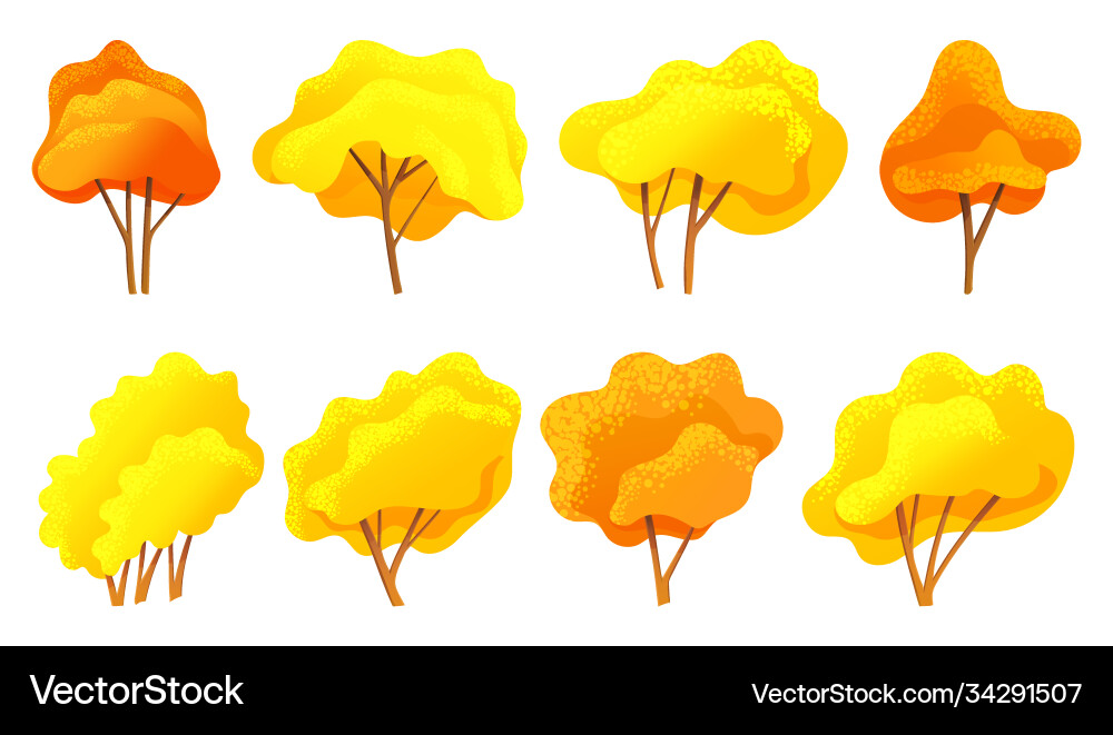 Tree collection different forms trees with orange Tree collection different forms trees with orange vector image