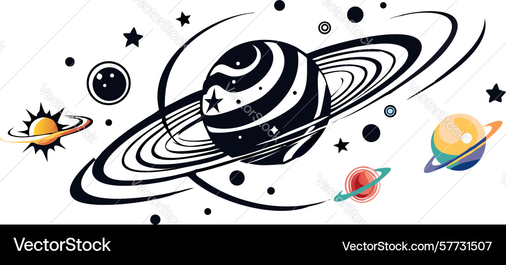 Vibrant planets orbiting in abstract space design Vector Image