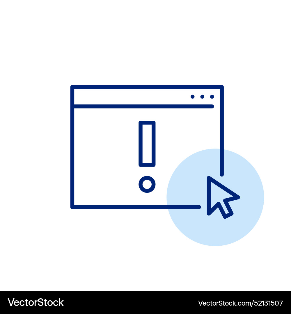 Web browser page with exclamation mark and mouse vector image