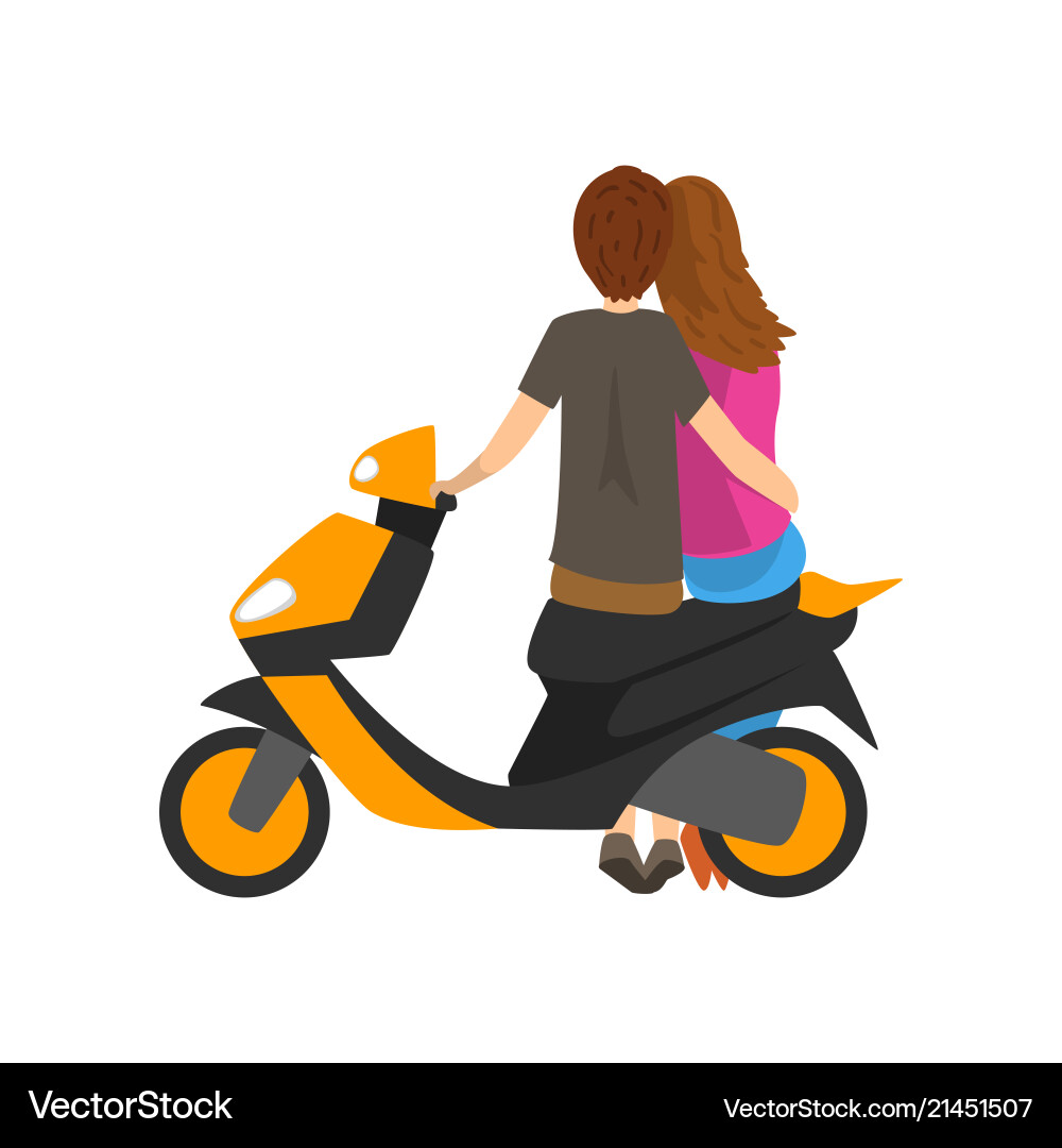 Young couple in love sitting on motorbike back Young couple in love sitting on motorbike back vector image