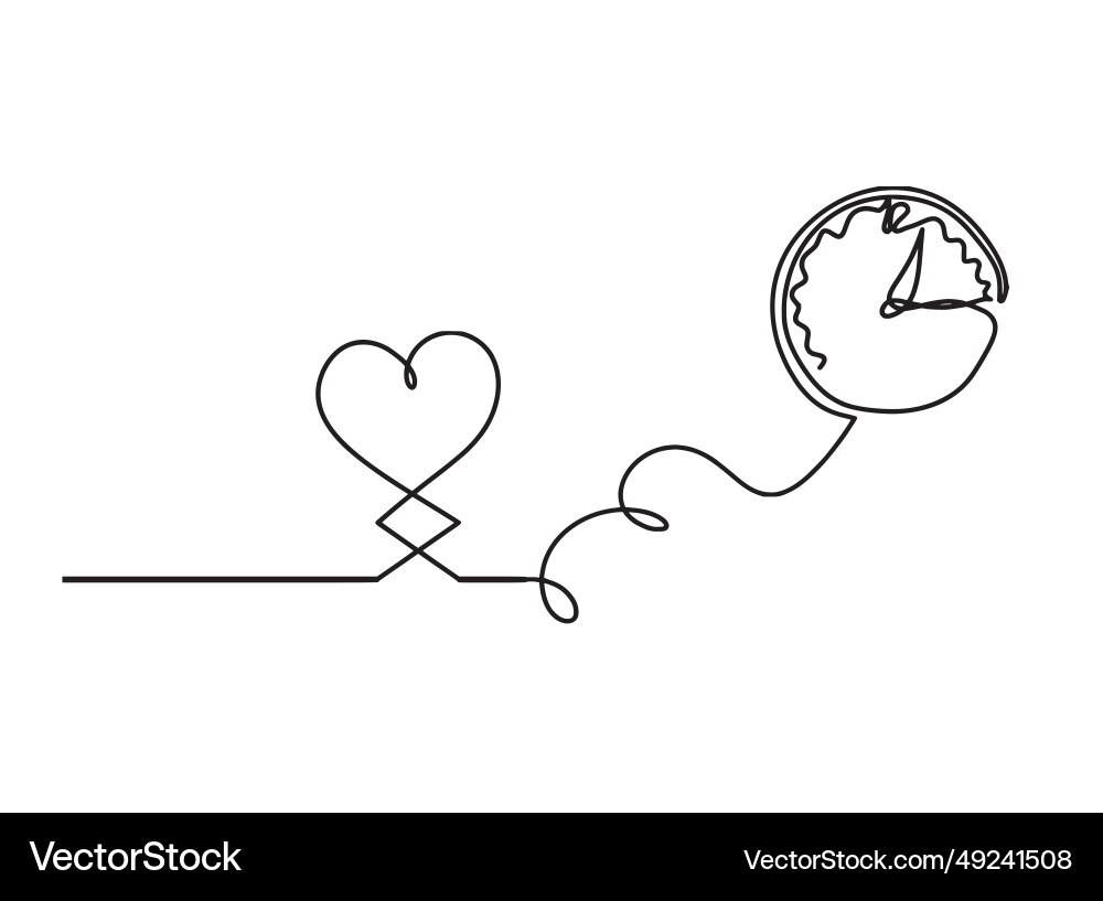 Abstract hearts with clock as continuous line Abstract hearts with clock as continuous line vector image