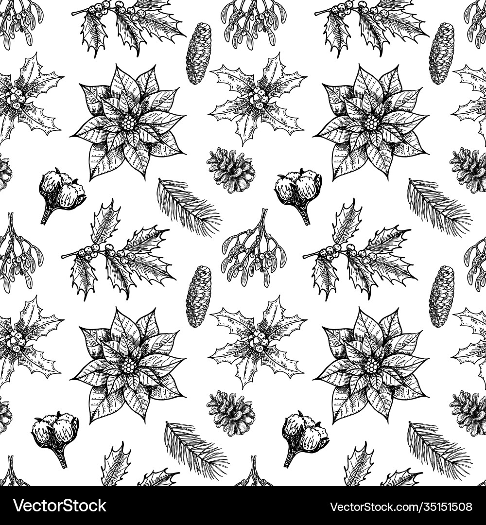 Christmas plants seamless pattern with vintage Christmas plants seamless pattern with vintage vector image