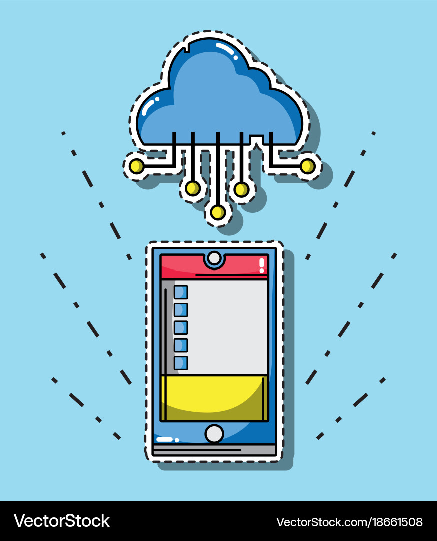 Cloud data with smartphone technology patches vector image