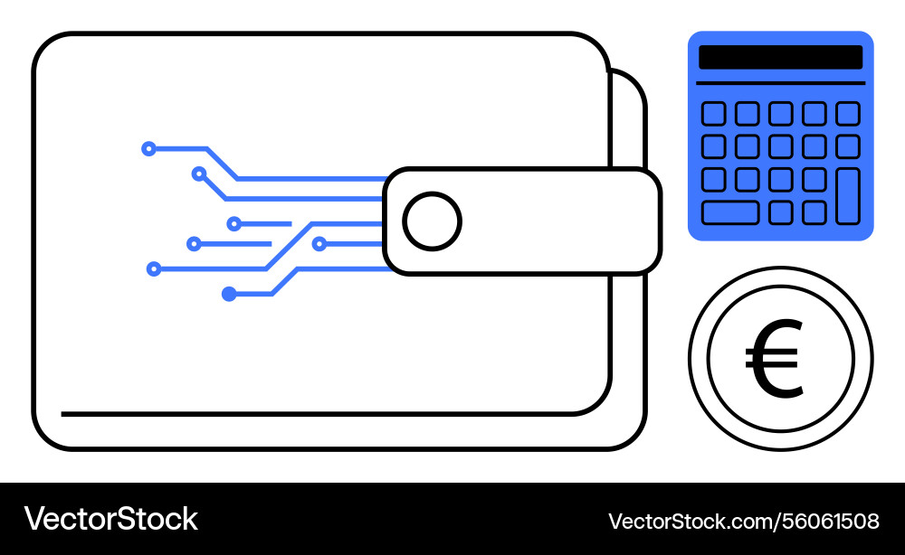 Digital wallet with circuit design calculator Vector Image