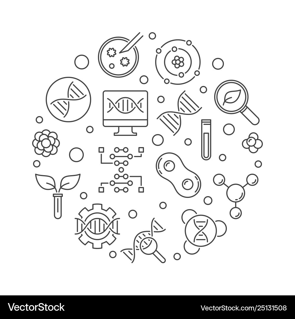 Genetics icons in circle shape linear Vector Image