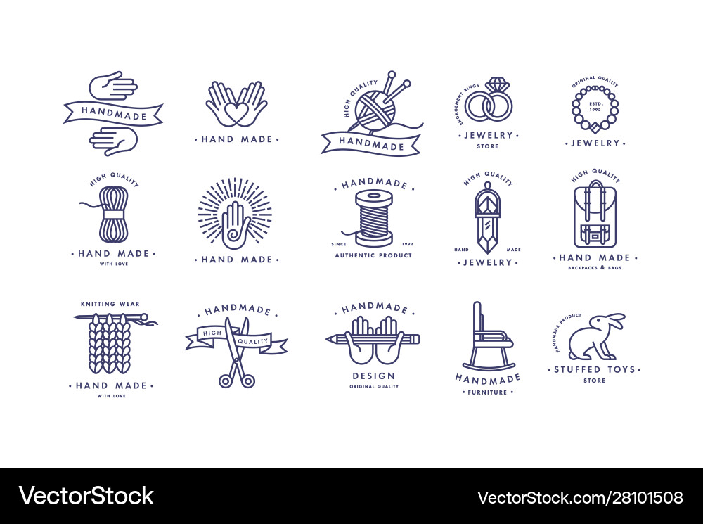 Handmade colorful line logos set linear Handmade colorful line logos set linear vector image
