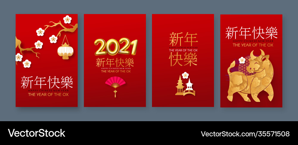 Happy chinese new year flyer set 2021 vector image