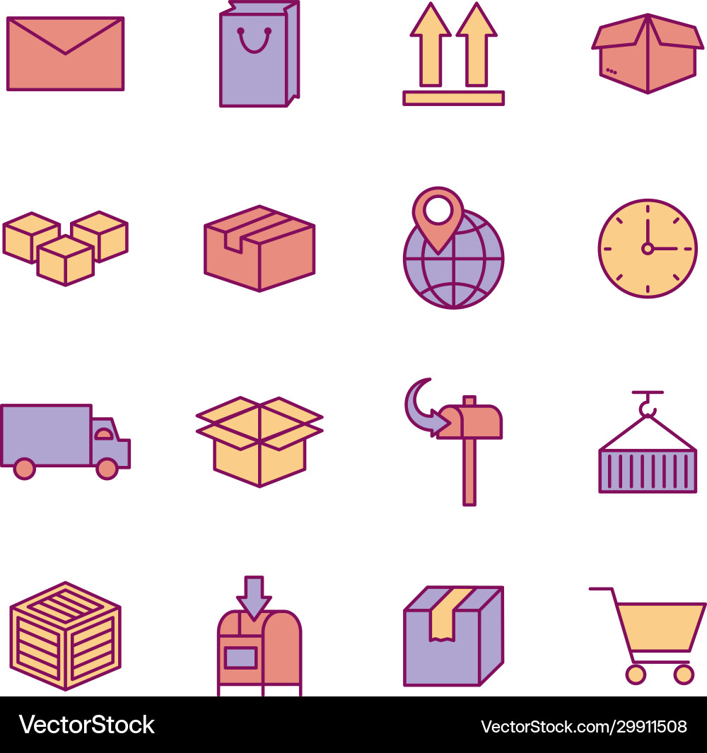Isolated delivery line and fill style icon set Vector Image